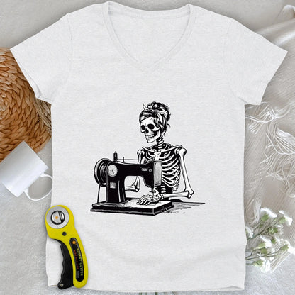 Quilting Skeleton Lady V-neck