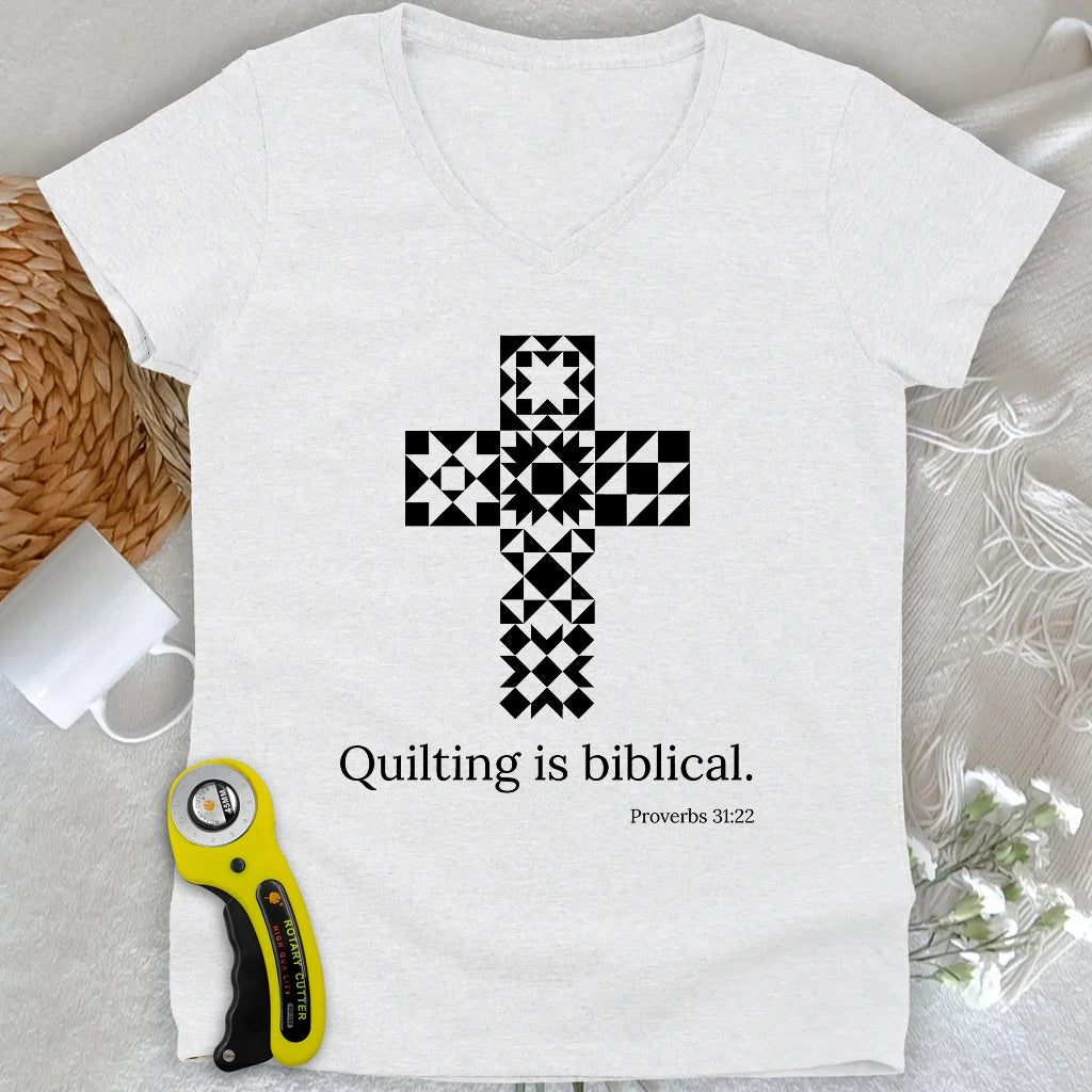 Quilting is biblical Lady V-neck