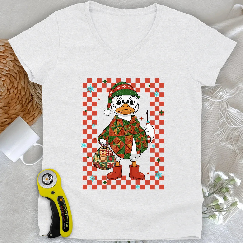 Quilty Christmas Duck Lady V-neck