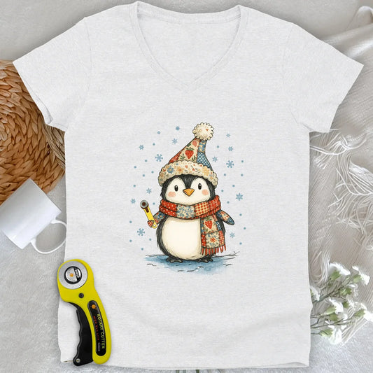 Quilty Little Penguin Lady V-neck