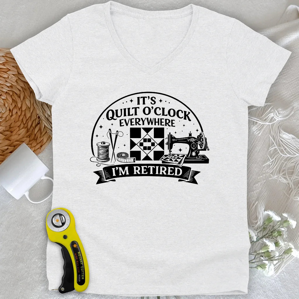 Retired Quilter Lady V-neck