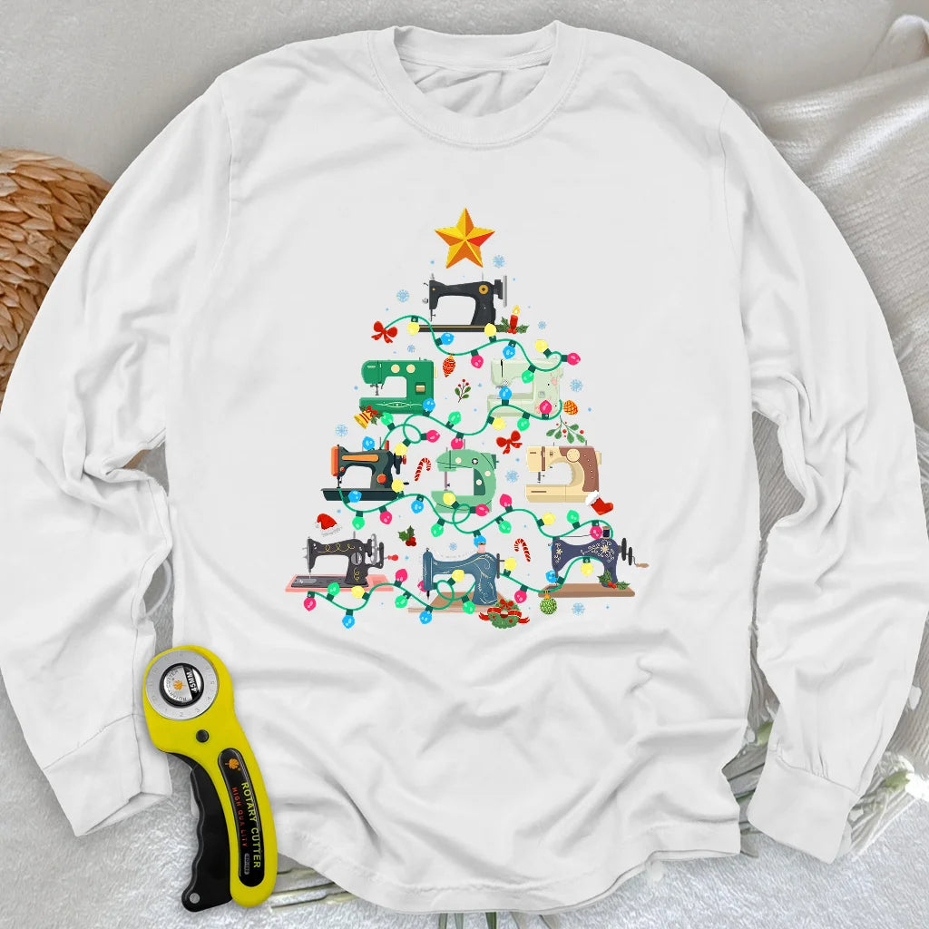 T-shirt à manches longues motif sapin de Noël cousu