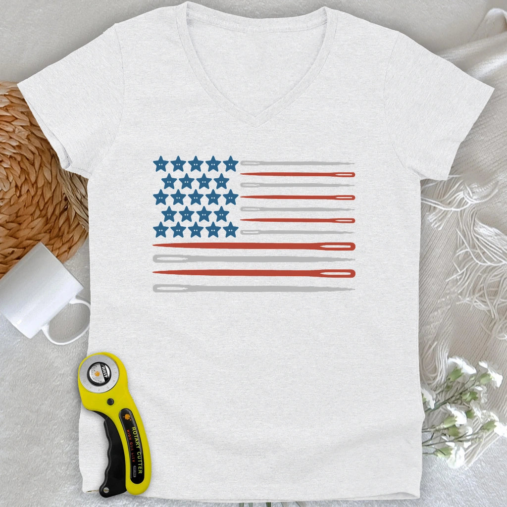 Sewing Flag Lady V-neck
