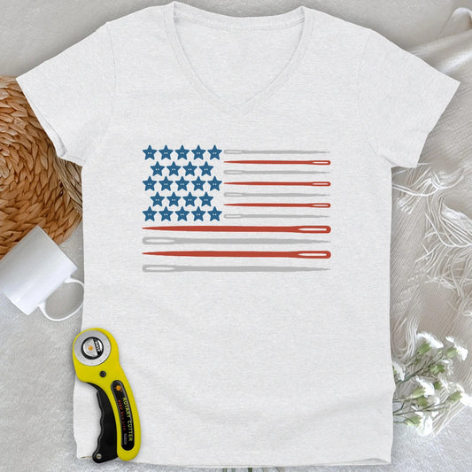 Sewing Flag Lady V-neck