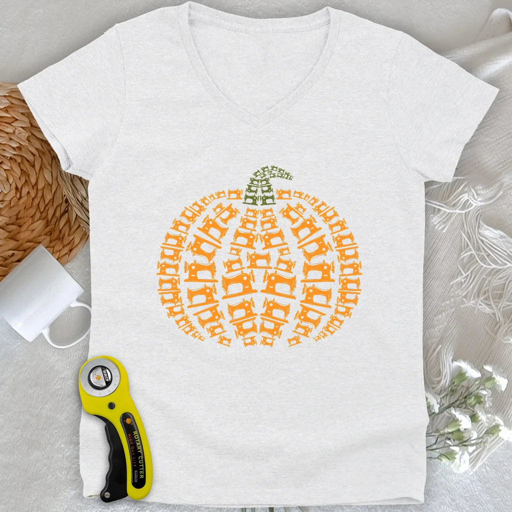 Sewing Machine Pumpkin Lady V-neck