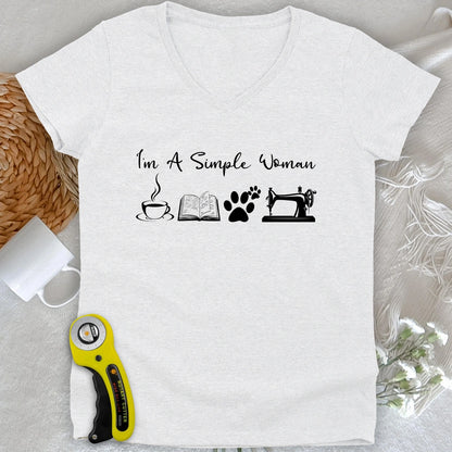 Sewing Woman Lady V-neck