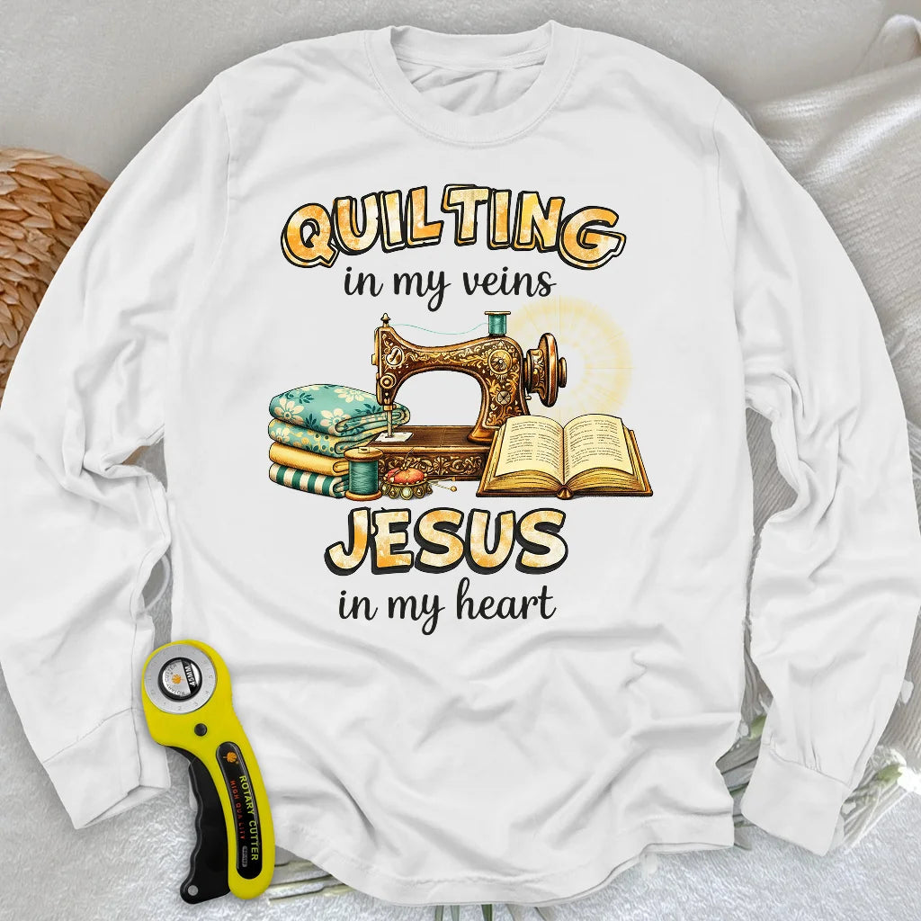 Genäht mit Jesus Langarm-T-Shirt