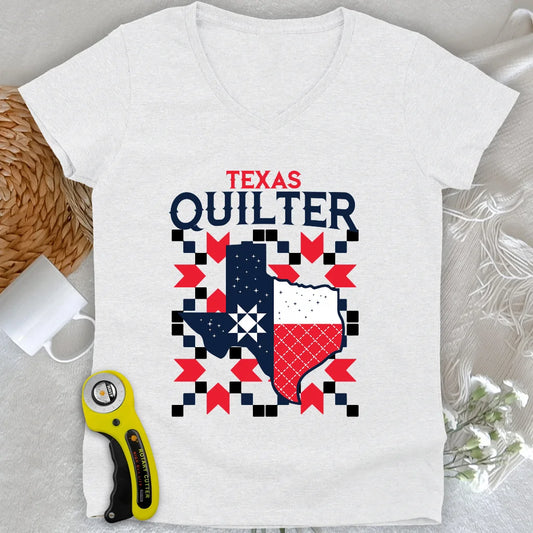 Texas Quilter Lady V-neck