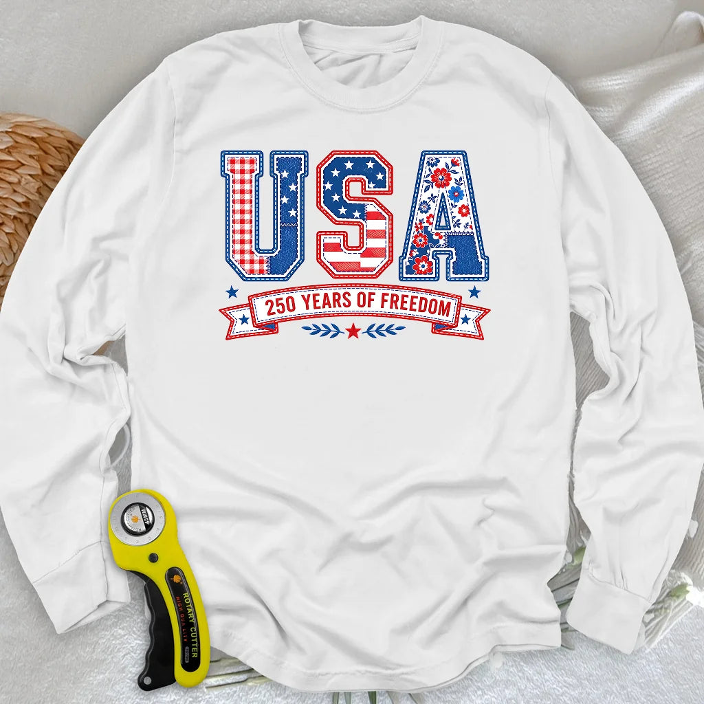 USA Patchwork Freedom Long Sleeve T-shirt