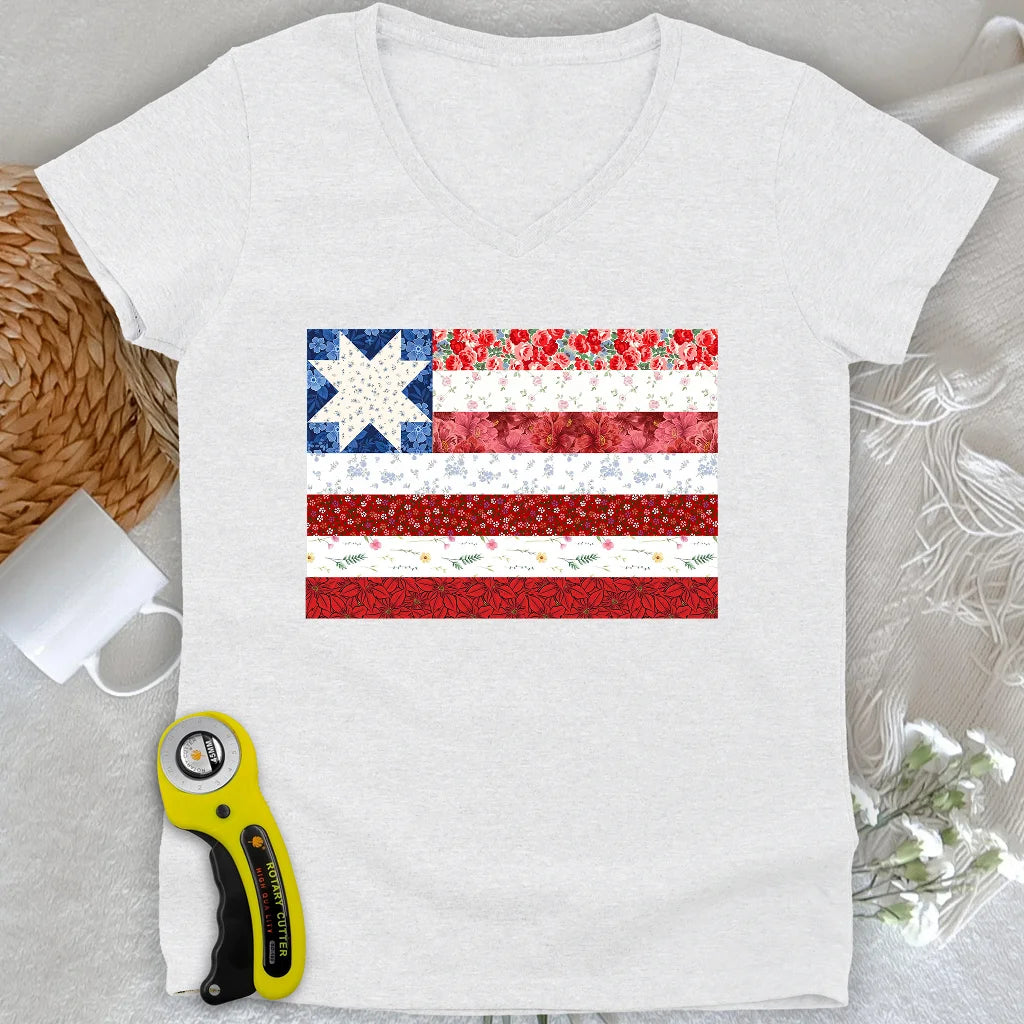 USA Star Flag Lady V-neck