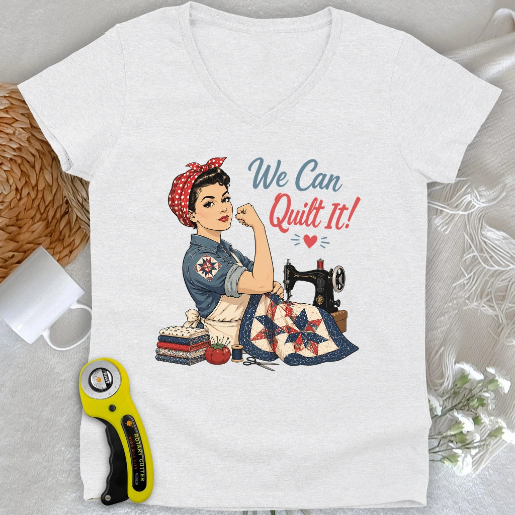 We Can Quilt It Lady V-neck