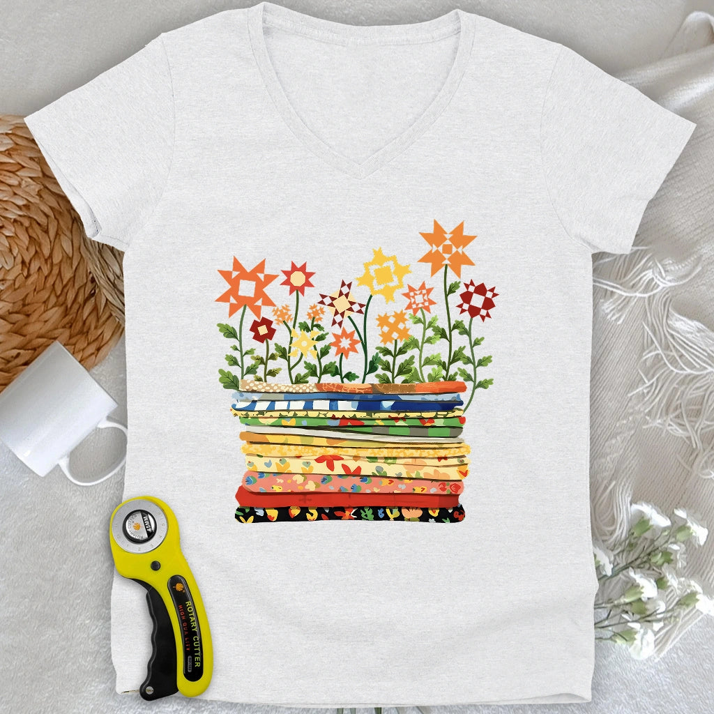Where Quilts Bloom Lady V-neck