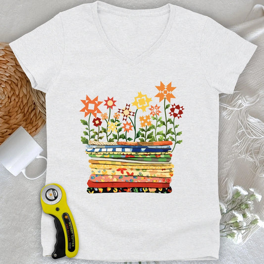 Where Quilts Bloom Lady V-neck
