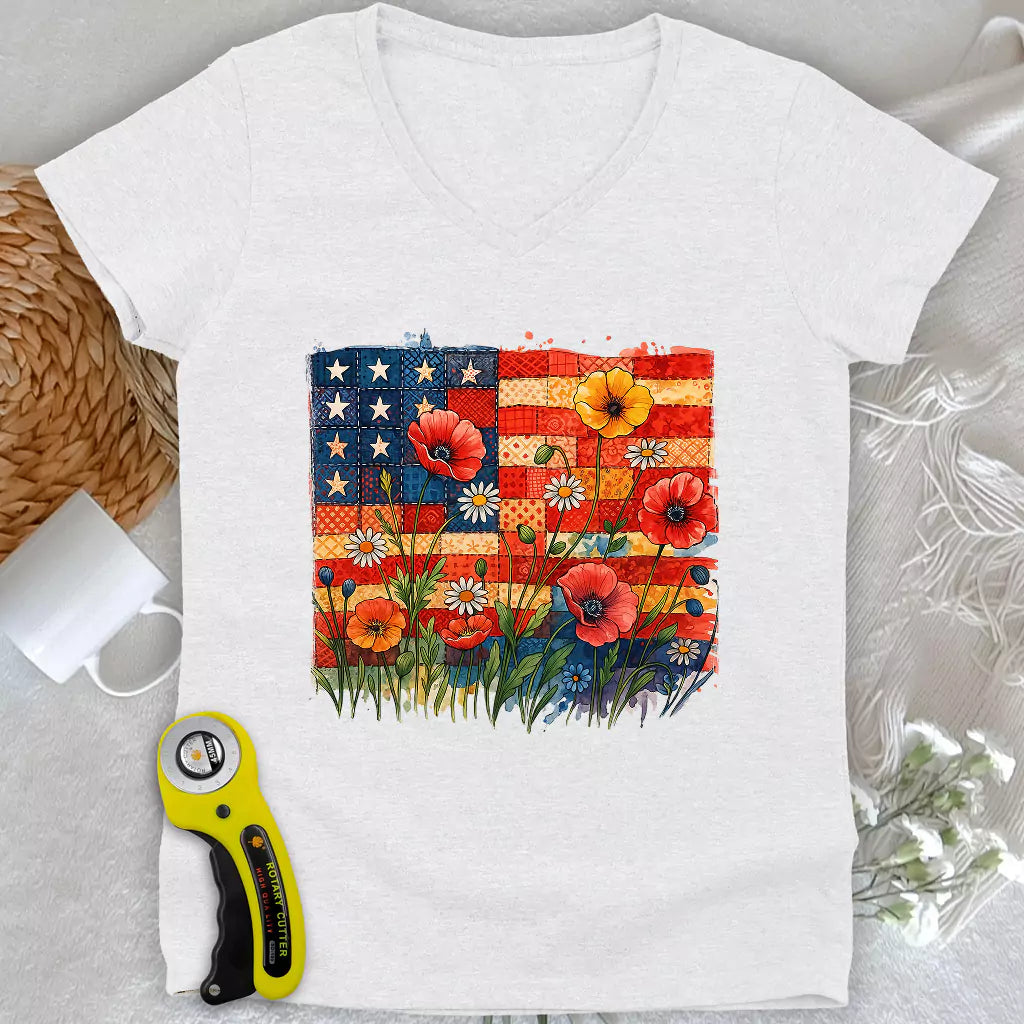 Patchwork Floral Lady V-neck