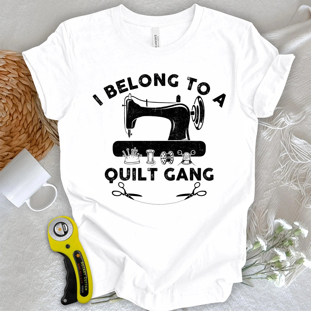 In a quilt gang T-shirt