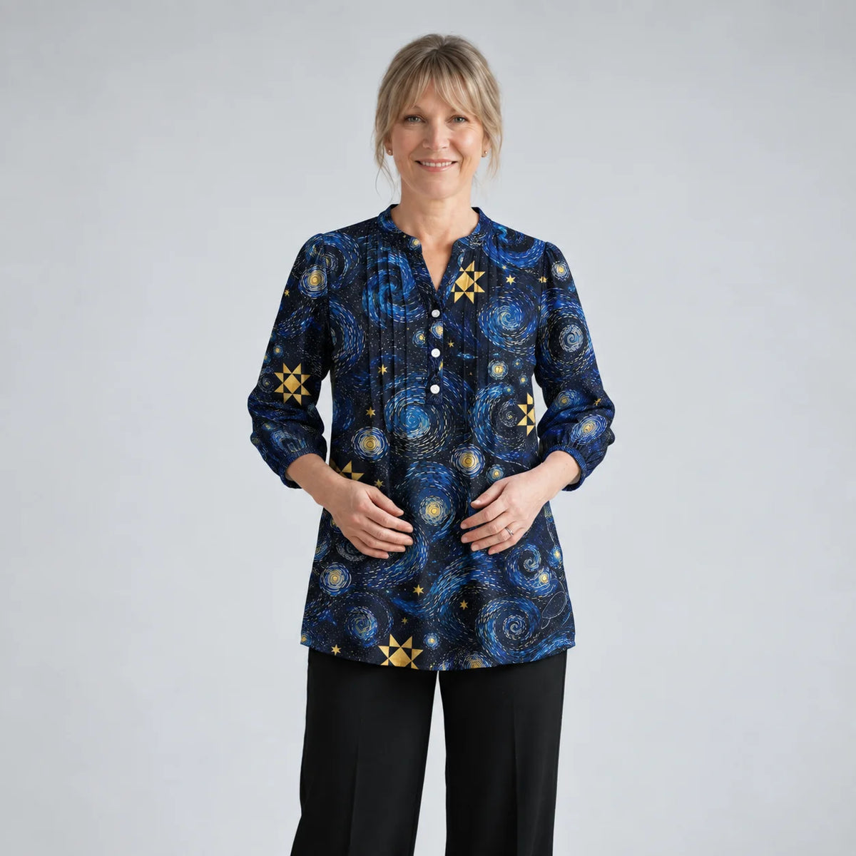 Blusa patchwork della galassia di mezzanotte
