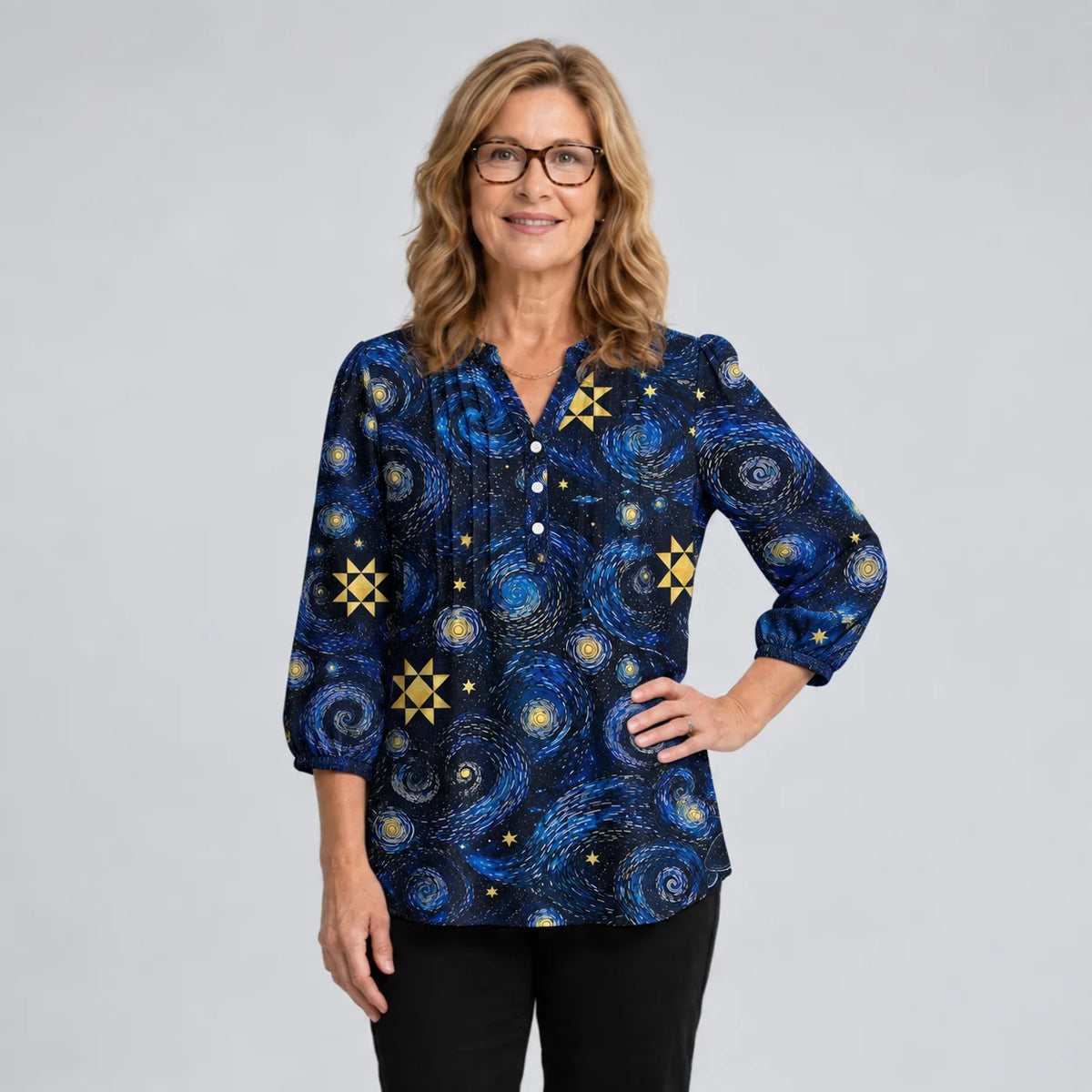 Blusa patchwork della galassia di mezzanotte