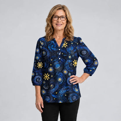 Blusa patchwork della galassia di mezzanotte