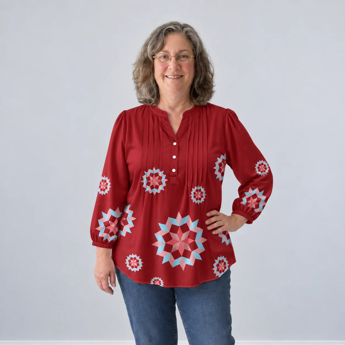 Blusa con esplosione di stelle patchwork