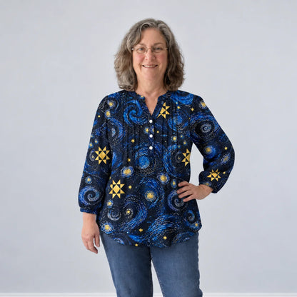 Blusa patchwork della galassia di mezzanotte