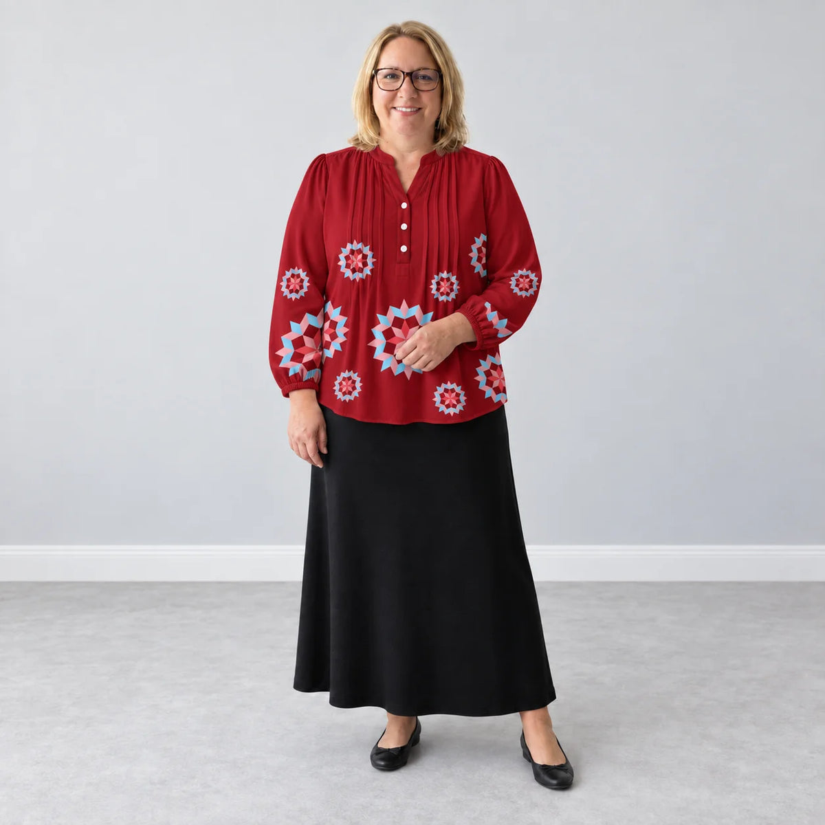 Blusa con esplosione di stelle patchwork