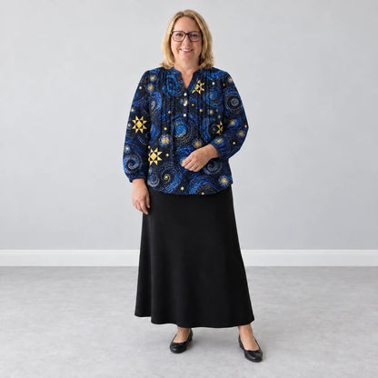 Blusa patchwork della galassia di mezzanotte
