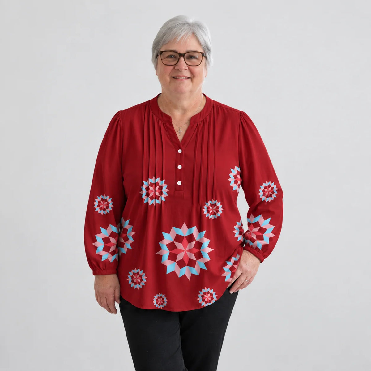 Blusa con esplosione di stelle patchwork