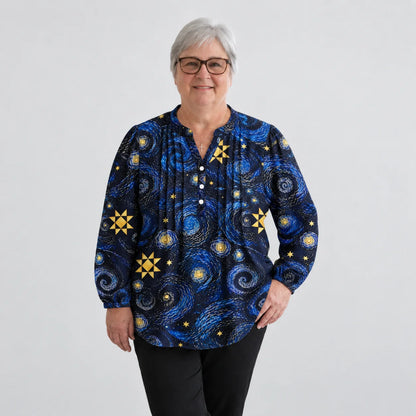 Blusa patchwork della galassia di mezzanotte