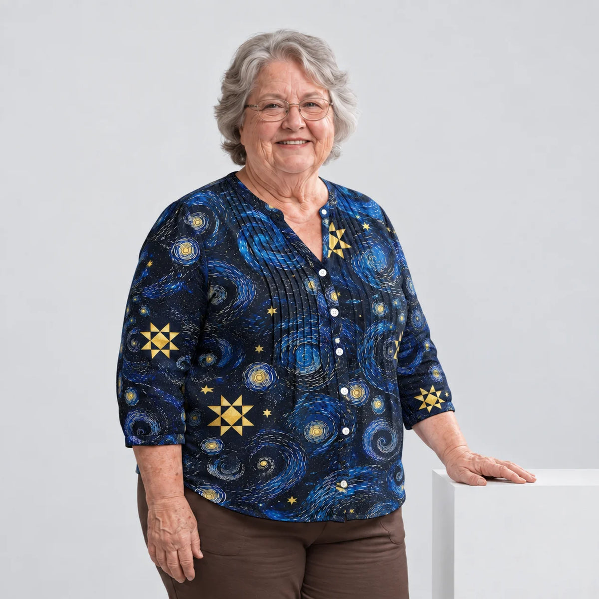 Blusa patchwork della galassia di mezzanotte